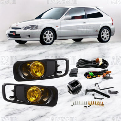 99–00 HONDA CIVIC K8 原廠型霧燈套件｜後期保桿專用｜JDM 黃色玻璃｜含線組支架