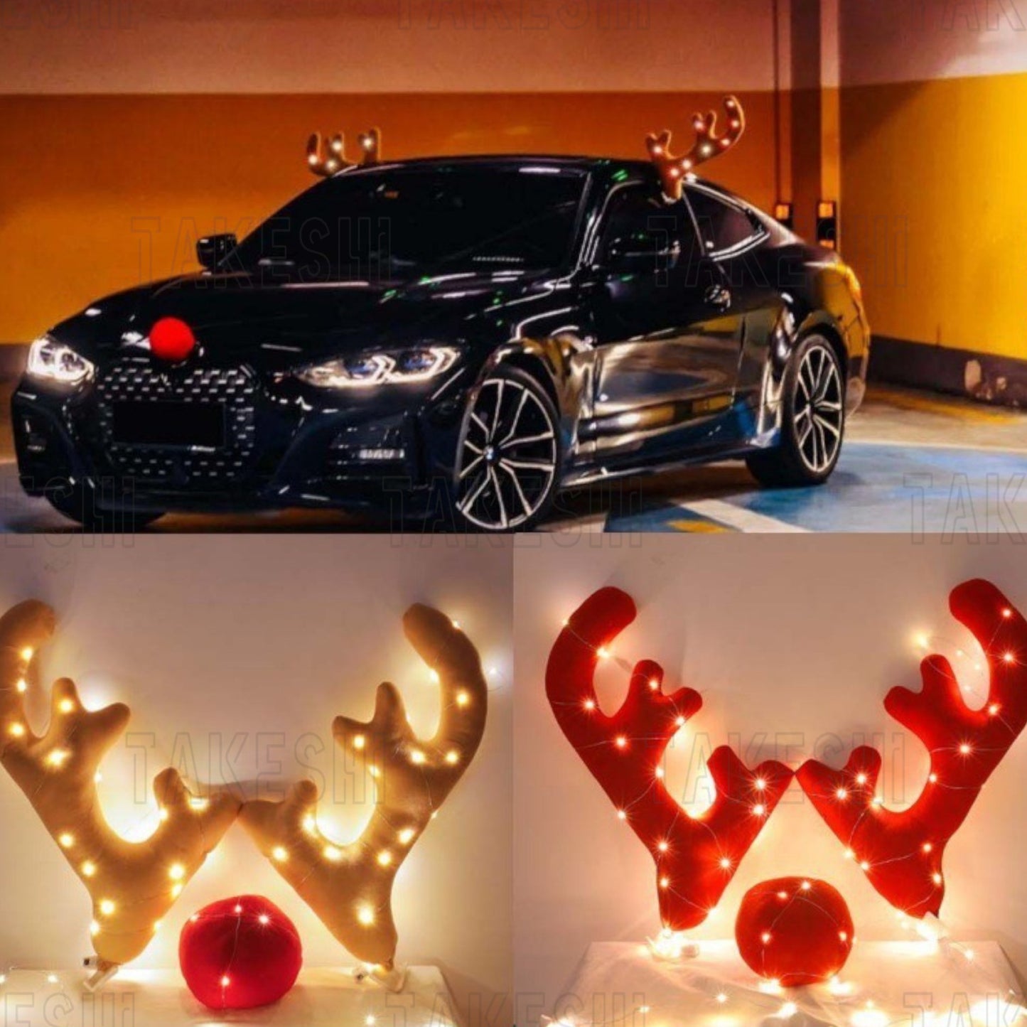 聖誕鹿角 汽車專用聖誕節馴鹿角裝飾｜LED燈飾款｜