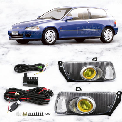 92–95 HONDA CIVIC K6 雙門／三門 原廠型霧燈套件｜黃色玻璃｜JDM 復刻｜含線組支架直上