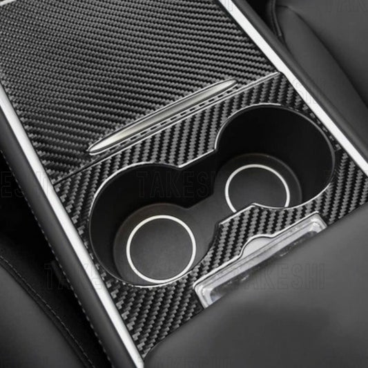 23+ 特斯拉 TESLA MODEL Y 3 真碳纖維中央杯架飾板貼片